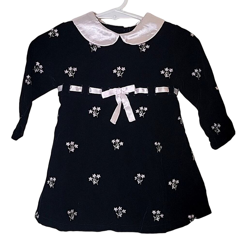 Youngland Black Velvet Dress w/ Pink Flowers 12 Months